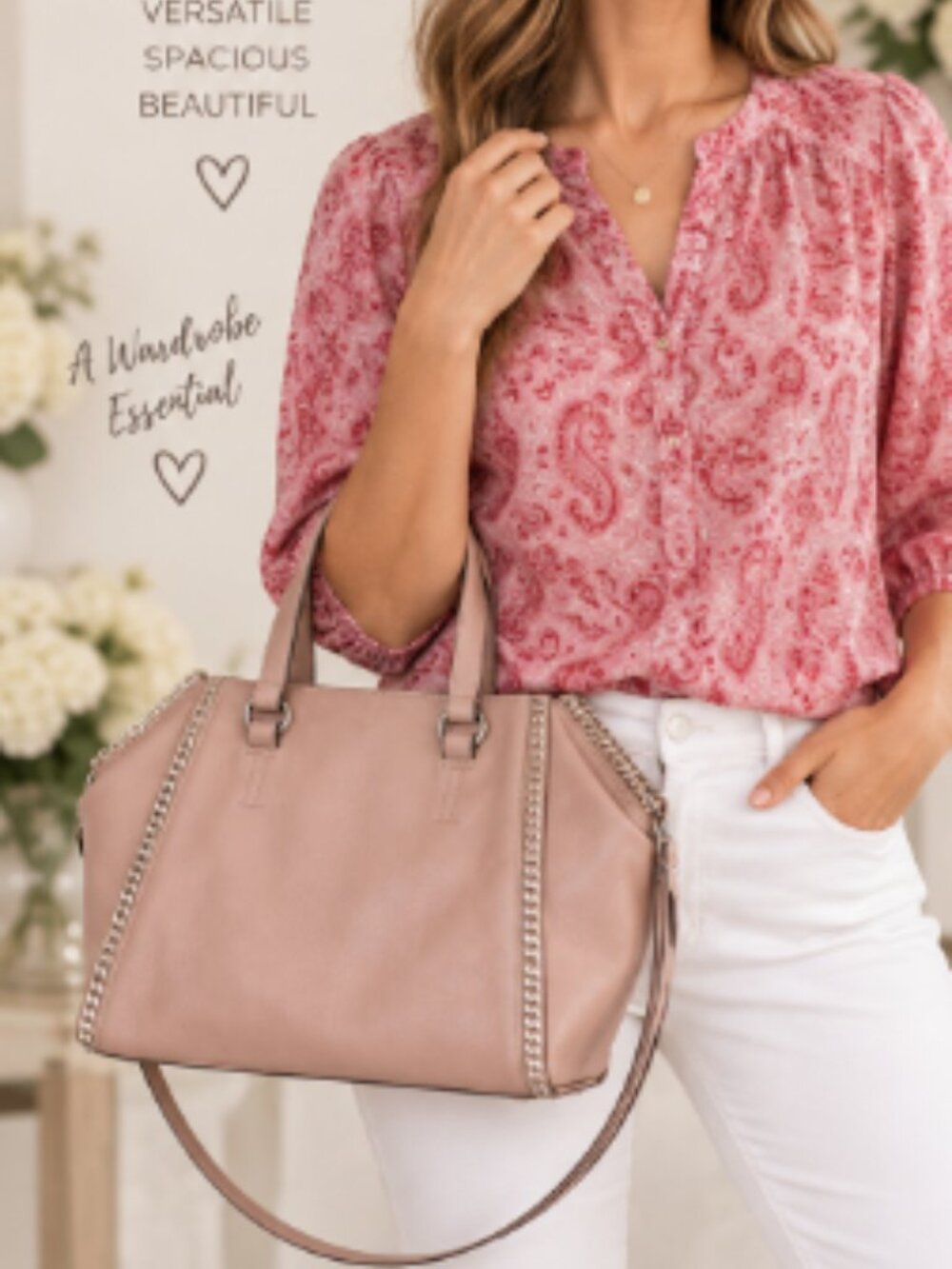 ✨ Elegant Light Pink Studded Tote Bag – INC International Concepts ✨